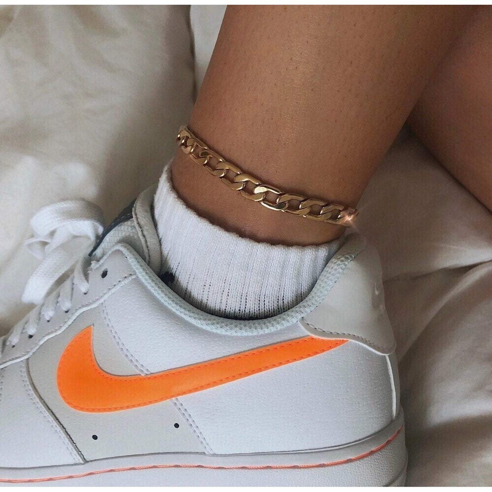 Figaro anklet , gold anklet , women 18k gold plated anklet, anklet , figaro ankl - Picture 9 of 10